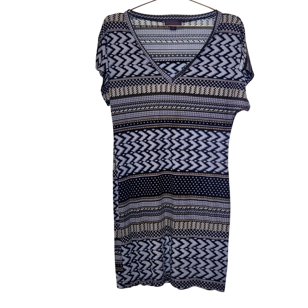 Hale Bob Womens Grey Black Silk Blend Geometric‎ Chevron V-Neck Shift Dress S
